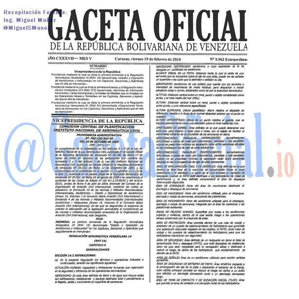 Gaceta Oficial 5962 del 19 Febrero 2010