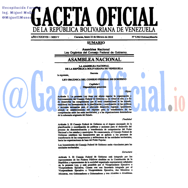 Gaceta Oficial 5963 del 22 Febrero 2010