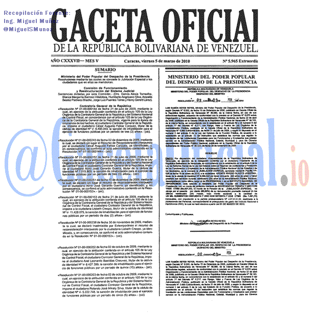 Gaceta Oficial 5965 del 5 Marzo 2010