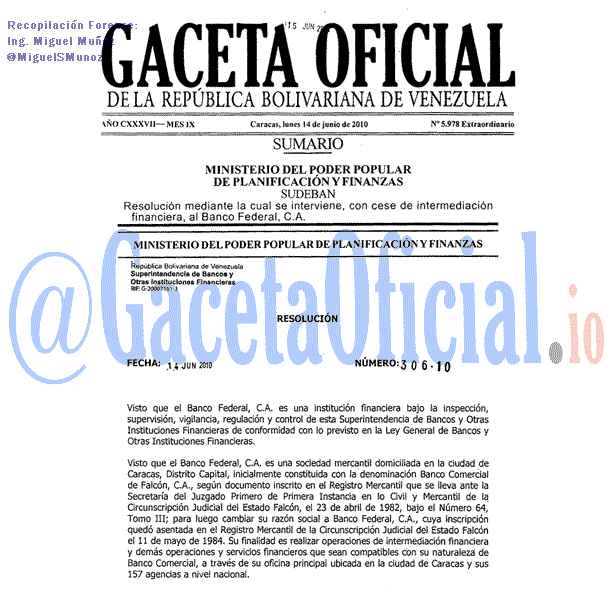 Gaceta Oficial 5978 del 14 Junio 2010