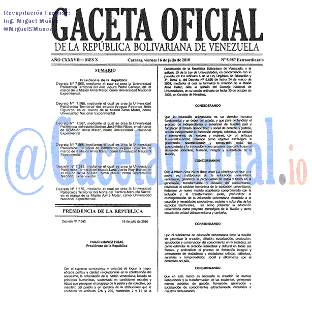 Gaceta Oficial 5987 del 16 Julio 2010