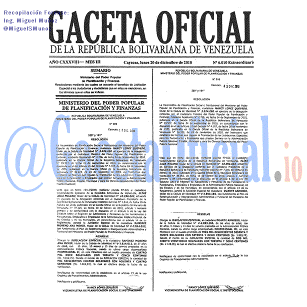 Gaceta Oficial 6010 del 20 Diciembre 2010