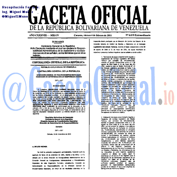 Gaceta Oficial 6019 del 4 Febrero 2011
