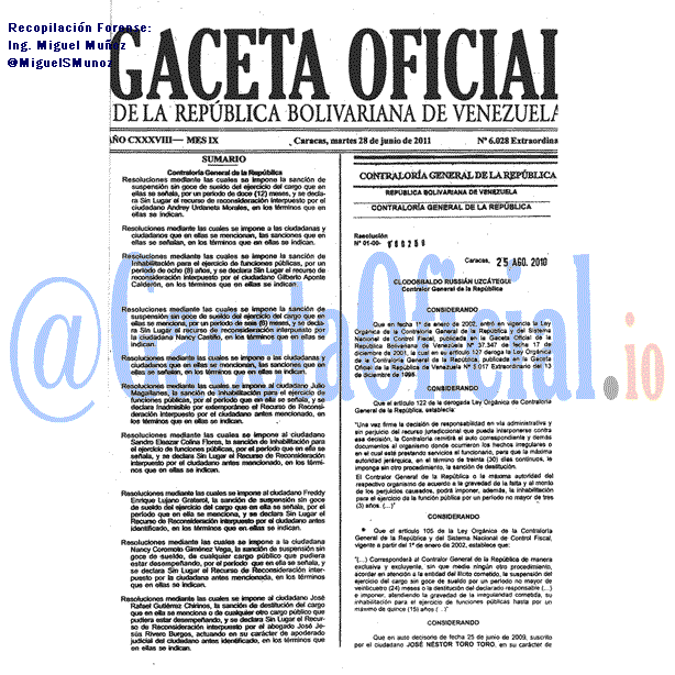 Gaceta Oficial 6028 del 28 Junio 2011