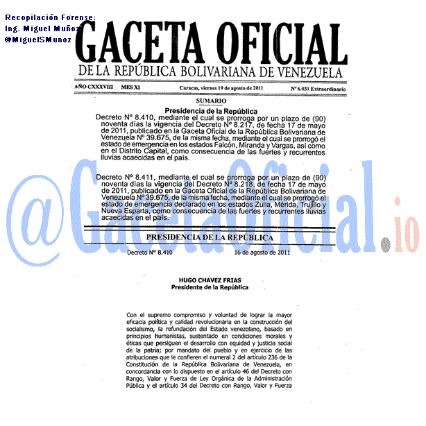 Gaceta Oficial 6031 del 19 Agosto 2011