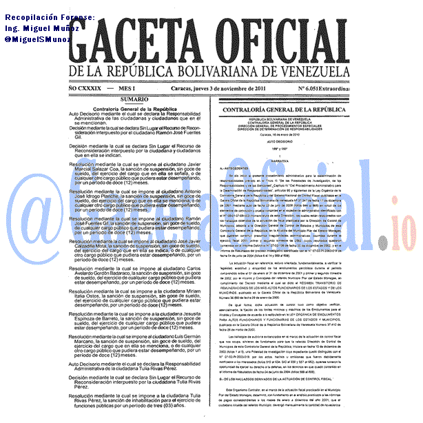 Gaceta Oficial 6051 del 3 Noviembre 2011