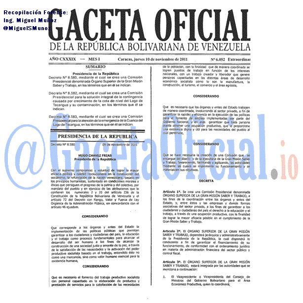 Gaceta Oficial 6052 del 10 Noviembre 2011