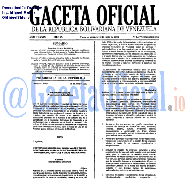 Gaceta Oficial 6079 del 15 Junio 2012