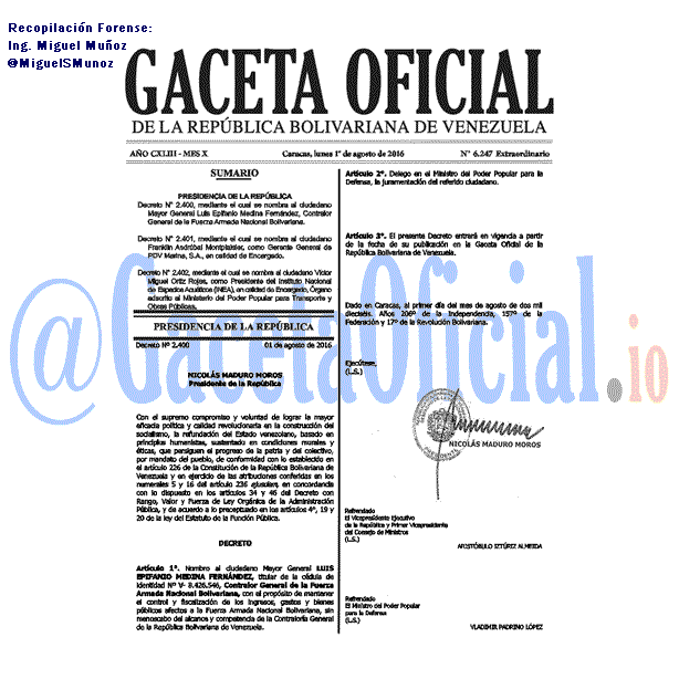 Gaceta Oficial 6247 del 1 agosto 2016