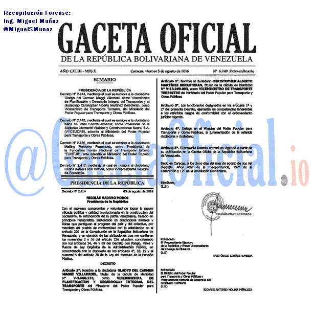 Gaceta Oficial 6249 del 5 agosto 2016