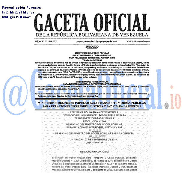 Gaceta Oficial 6254 del 7 septiembre 2016