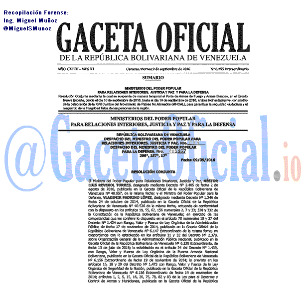 Gaceta Oficial 6255 del 9 septiembre 2016