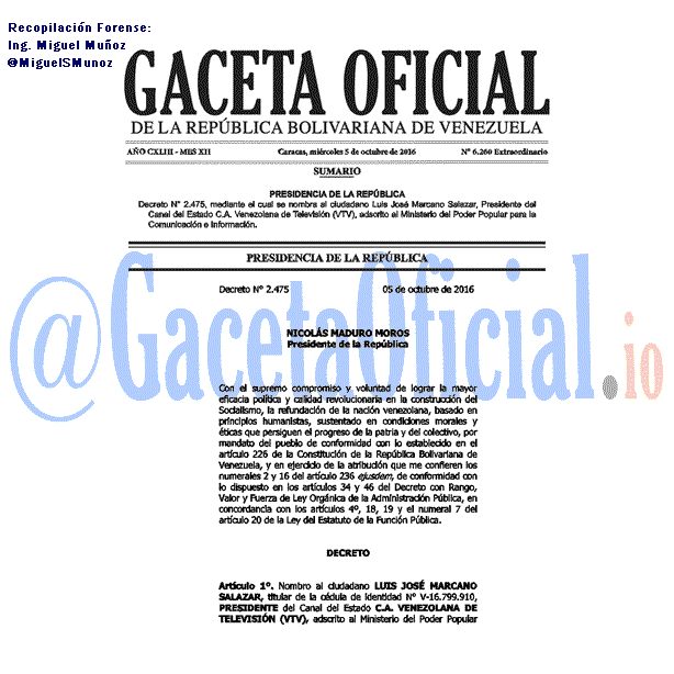 Gaceta Oficial 6260 del 5 octubr 2016