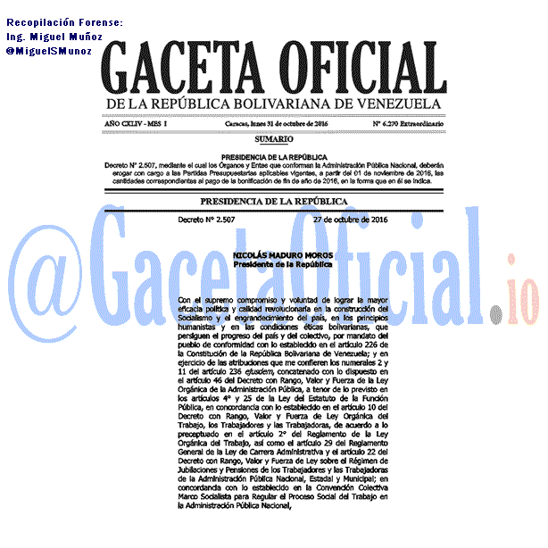 Gaceta Oficial 6270 del 31 octubre 2016