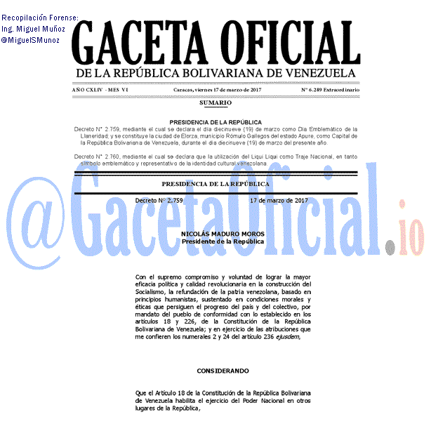 Gaceta Oficial 6289 del 17 marzo 2017 Gaceta Oficial 6289 del 17 marzo 2017