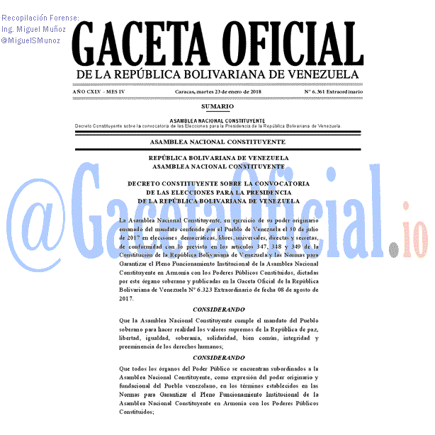 Gaceta Oficial 6361 del 23 enero 2018