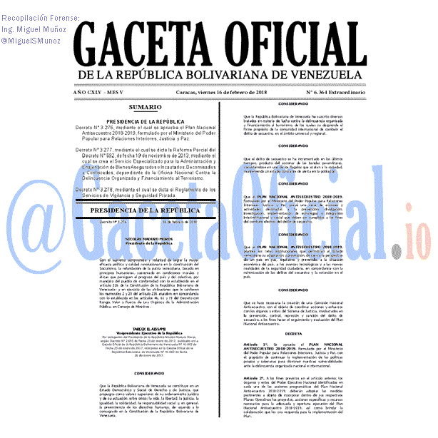Gaceta Oficial 6364 del 16 febrero 2018