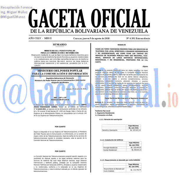 Gaceta Oficial 6391 del 9 Agosto 2018
