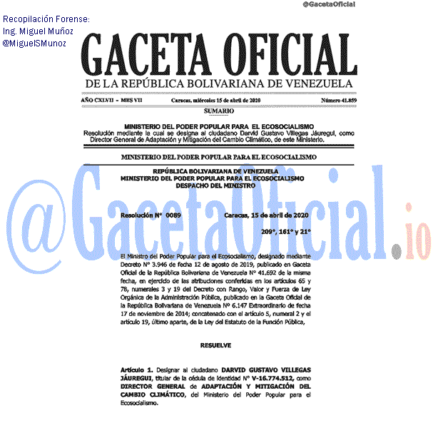 Gaceta Oficial 41859 del 15 abril 2020 Gaceta Oficial 41859 del 15 abril 2020