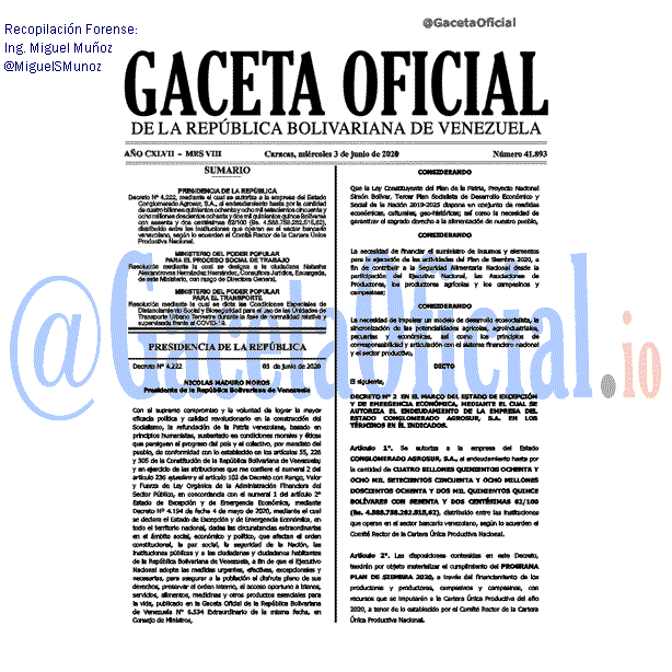 Gaceta Oficial 41893 del 3 junio 2020
