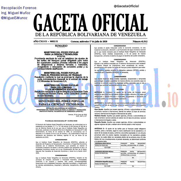Gaceta Oficial 41912 del 1 julio 2020 Gaceta Oficial 41912 del 1 julio 2020
