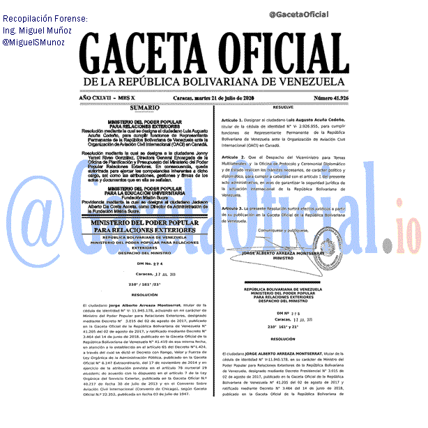 Gaceta Oficial 41926 del 21 julio 2020 Gaceta Oficial 41926 del 21 julio 2020