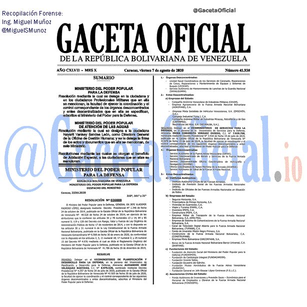 Gaceta Oficial 41938 del 7 Agosto 2020 Gaceta Oficial 41938 del 7 agosto 2020