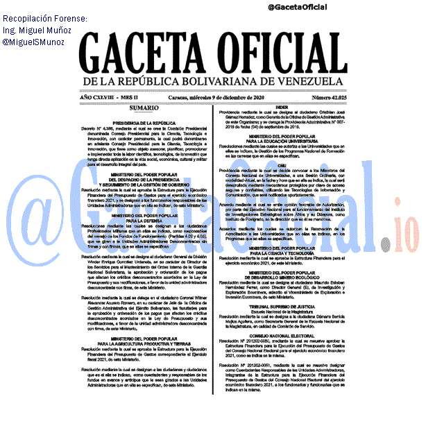 Gaceta Oficial 42025 del 9 diciembre 2020