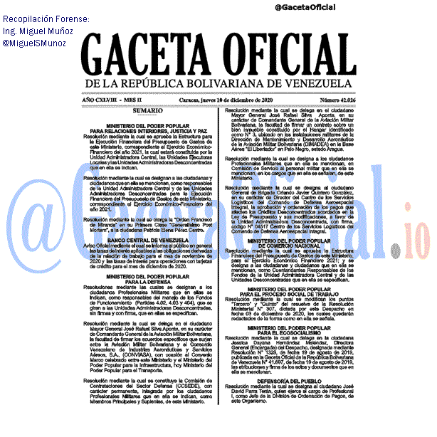 Gaceta Oficial 42026 del 10 diciembre 2020