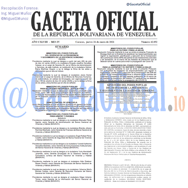 Gaceta Oficial 42052 del 21 enero 2021