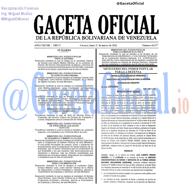 Gaceta Oficial 42077 del 1 marzo 2021