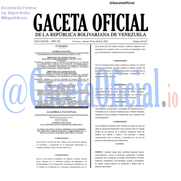 Gaceta Oficial 42117 del 30 abril 2021