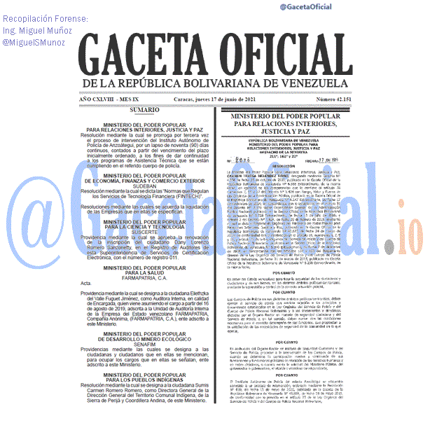 Gaceta Oficial 42151 del 17 junio 2021