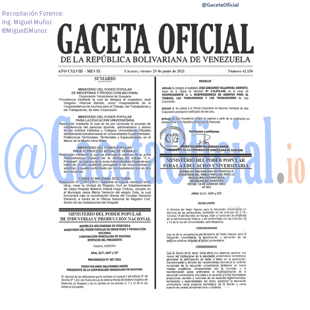 Gaceta Oficial 42156 del 25 junio 2021