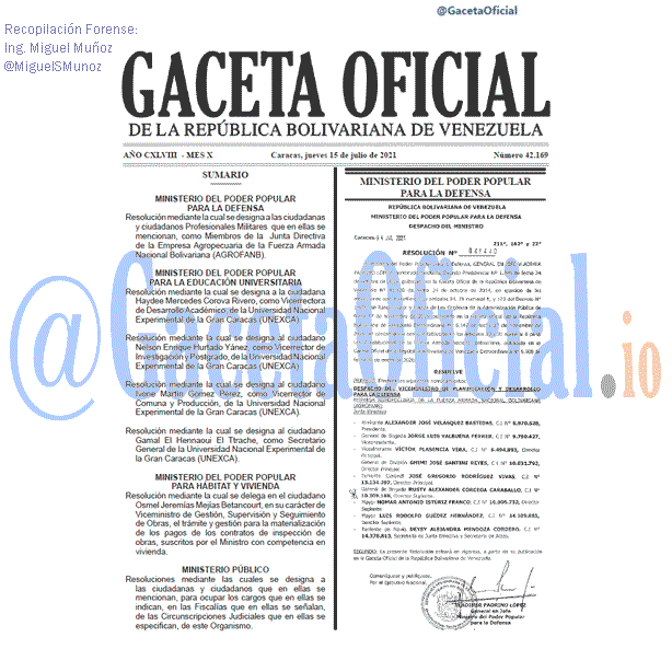 Gaceta Oficial 42169 del 15 julio 2021 Gaceta Oficial 42169 del 15 julio 2021