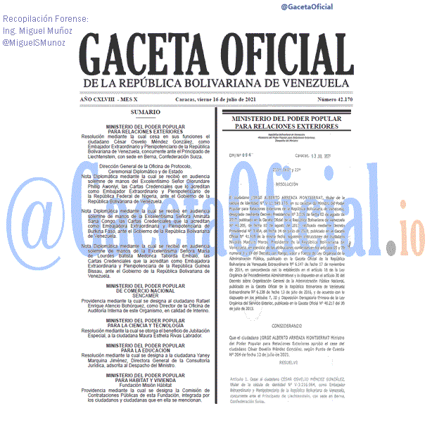 Gaceta Oficial 42170 del 16 julio 2021 Gaceta Oficial 42170 del 16 julio 2021