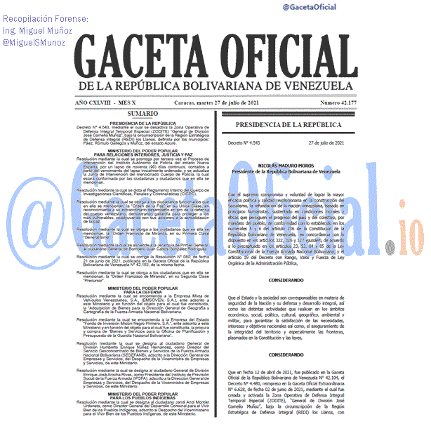 Gaceta Oficial 42177 del 27 julio 2021 Gaceta Oficial 42177 del 27 julio 2021