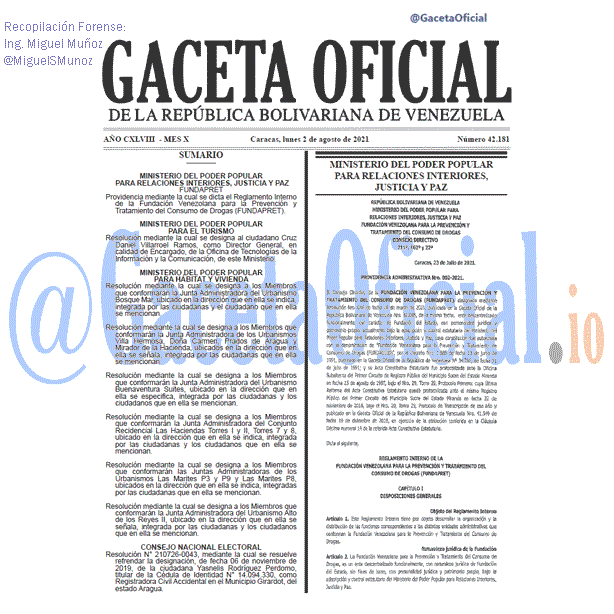 Gaceta Oficial 42181 del 2 agosto 2021