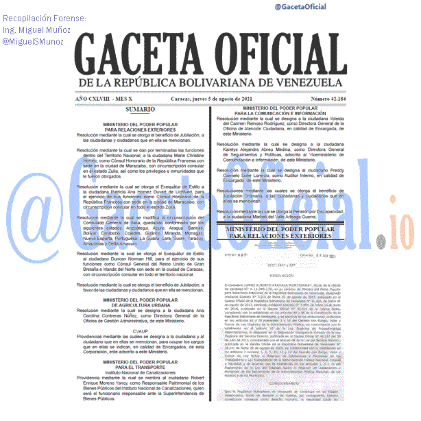 Gaceta Oficial 42184 del 5 agosto 2021 Gaceta Oficial 42184 del 5 agosto 2021