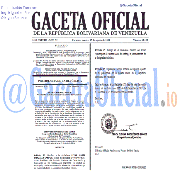 Gaceta Oficial 42192 del 17 agosto 2021 Gaceta Oficial 42192 del 17 agosto 2021
