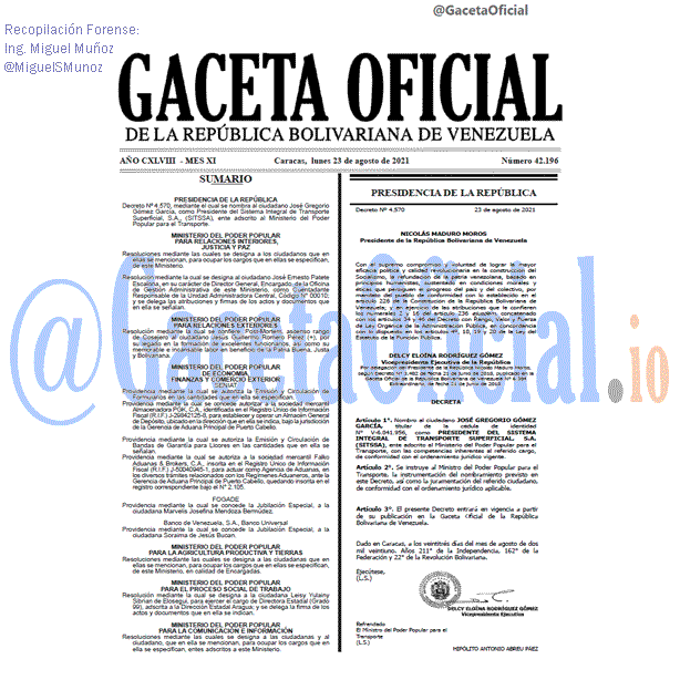 Gaceta Oficial 42196 del 23 agosto 2021