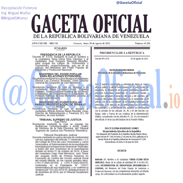 Gaceta Oficial 42201 del 30 agosto 2021