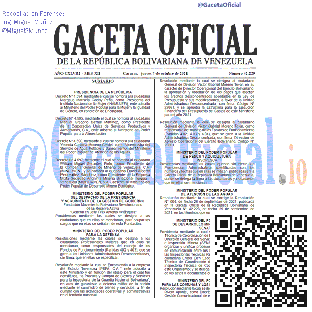 Gaceta Oficial 42229 del 7 octubre 2021 Gaceta Oficial 42229 del 7 octubre 2021