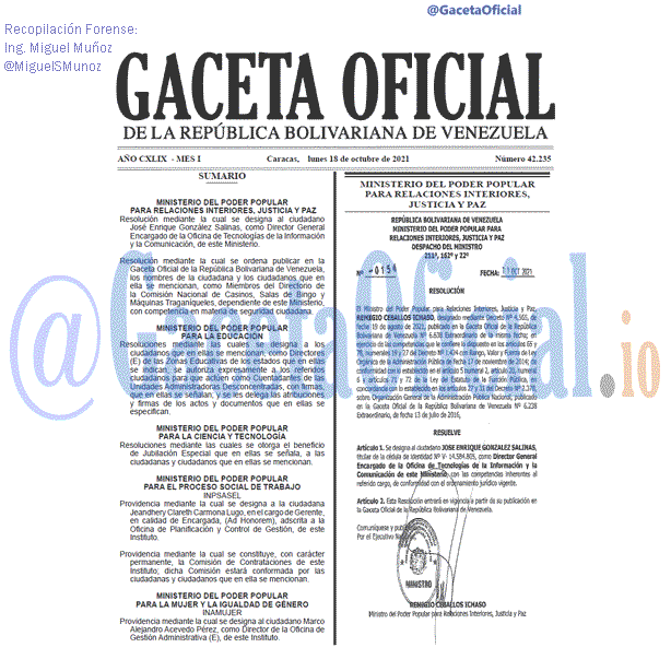 Gaceta Oficial 42235 del 18 octubre 2021