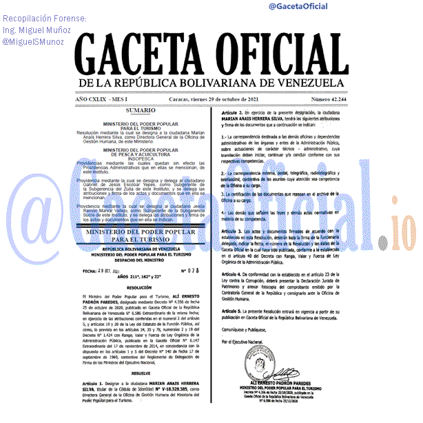 Gaceta Oficial 42244 del 29 octubre 2021 Gaceta Oficial 42244 del 29 octubre 2021