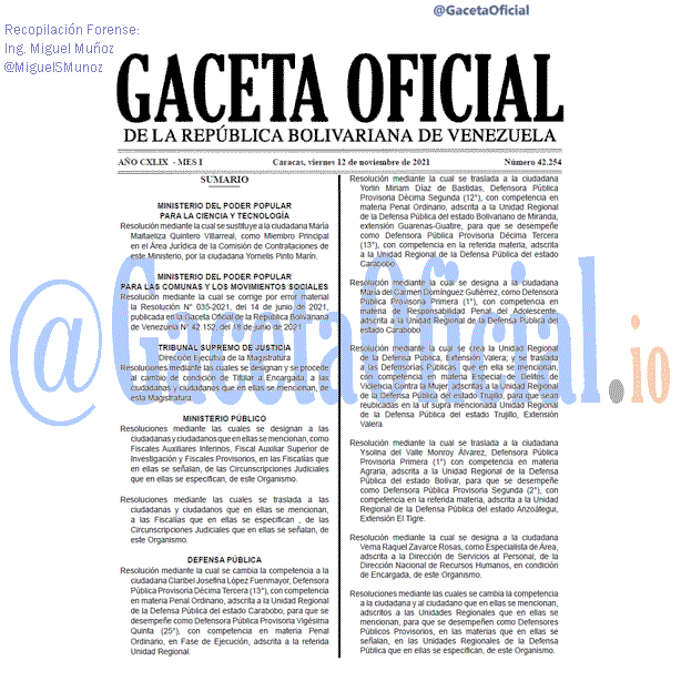 Gaceta Oficial 42254 del 12 noviembre 2021