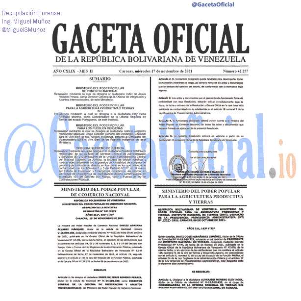 Gaceta Oficial 42257 del 17 noviembre 2021