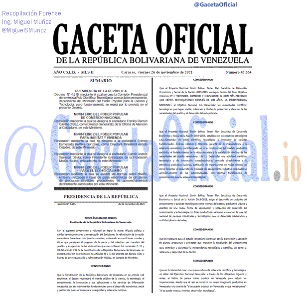 Gaceta Oficial 42264 del 26 noviembre 2021 Gaceta Oficial 42264 del 26 noviembre 2021