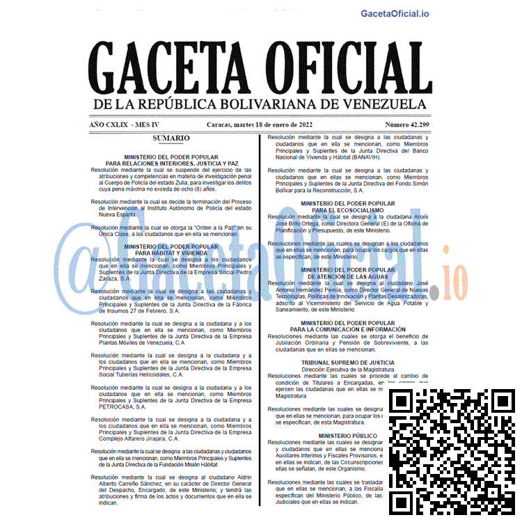 Gaceta Oficial 42299 del 18 enero 2022 Gaceta Oficial 42299 del 18 enero 2022