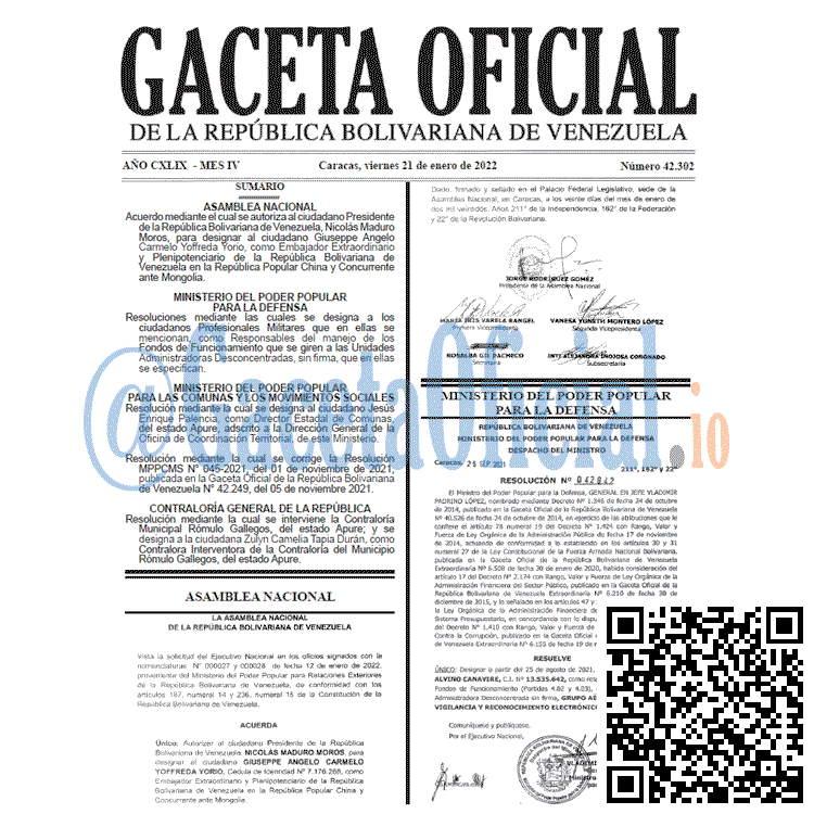 Gaceta Oficial 42302 del 21 enero 2022